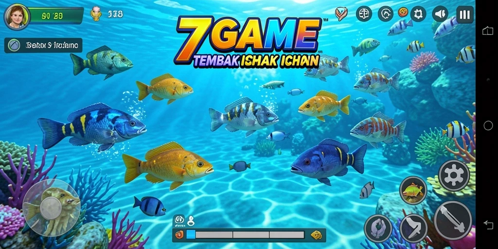 Gameplay seru Tembak Ikan di 7GAME dengan berbagai pilihan senjata.