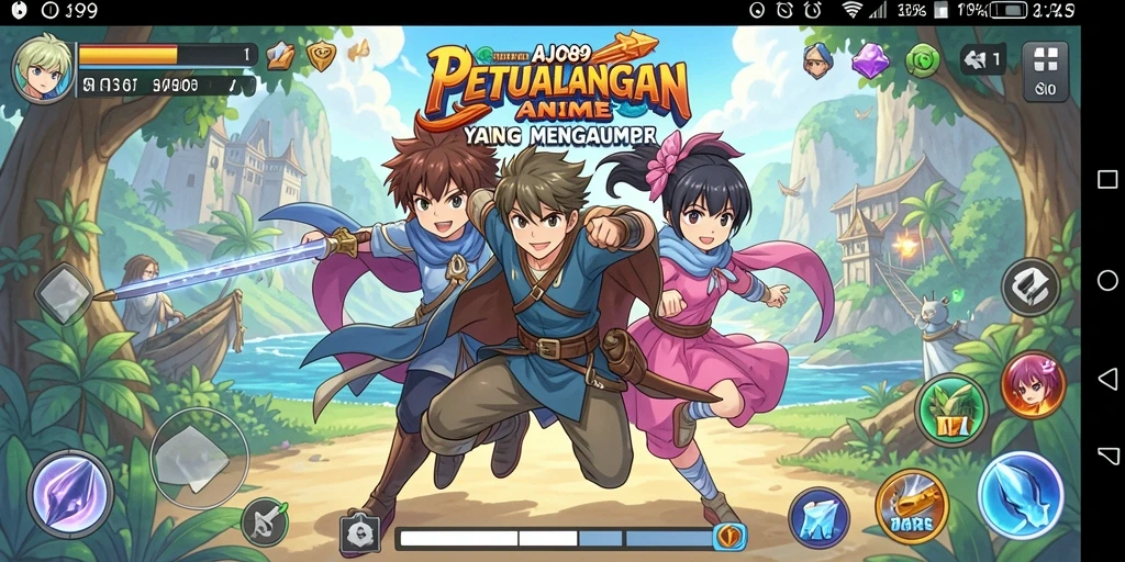 Tampilan gameplay AJO89 dengan karakter anime yang dinamis.