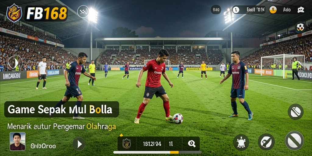 Tampilan gameplay FB168 dengan aksi sepak bola yang seru.