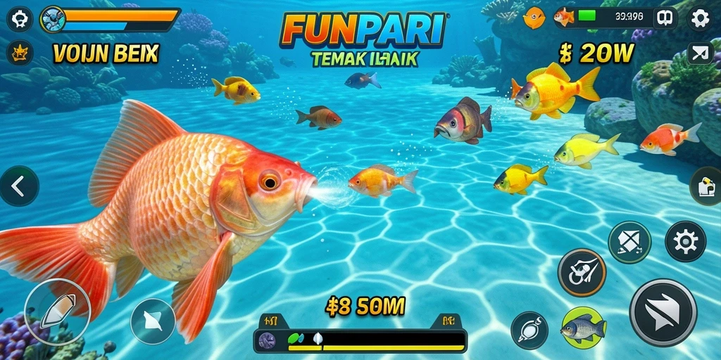 Tampilan gameplay seru saat menembak ikan di FUNPARI.