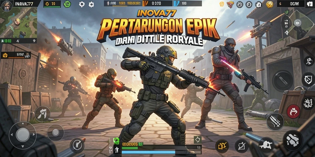 Tampilan aksi intens dalam pertempuran Battle Royale INOVA77.
