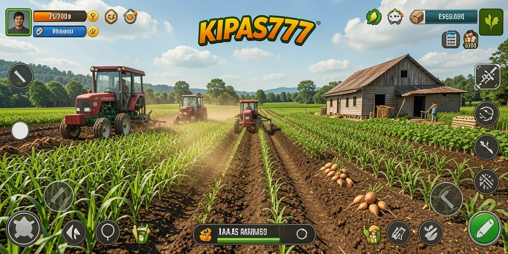 Tampilan gameplay KIPAS777 dengan aktivitas bertani yang seru.