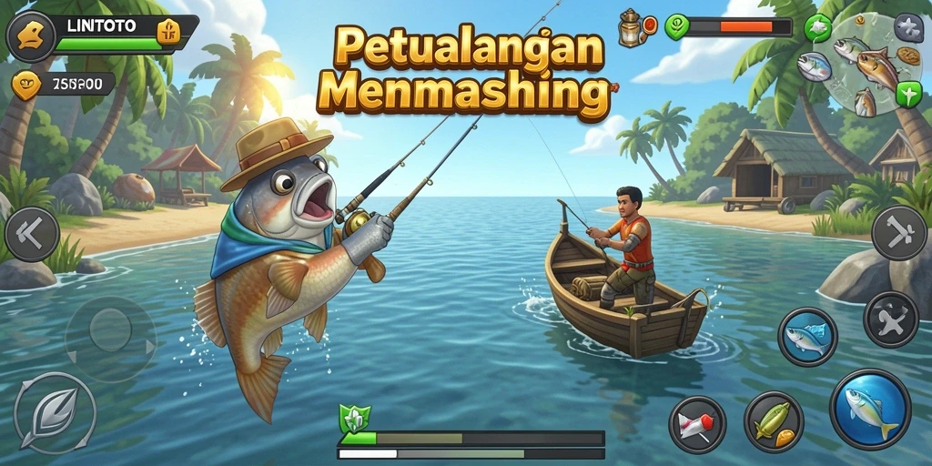 Screenshot menampilkan gameplay memancing yang mendebarkan dan realistis.