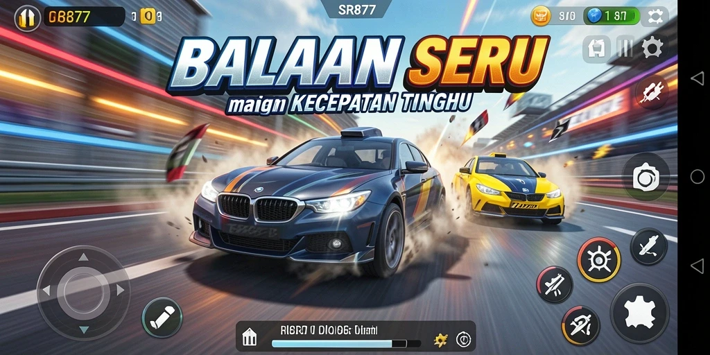 Tangkapan layar gameplay SR877, menampilkan balapan menegangkan.