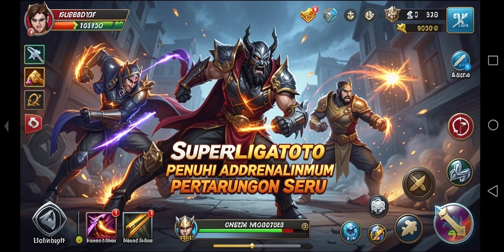 Screenshot utama SUPERLIGATOTO menunjukkan aksi pertarungan yang seru dan mendebarkan.